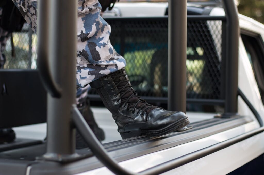 Police Officer Wearing a Black Boots